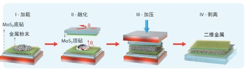 图为范德华挤压技术制备二维金属的过程示意图
